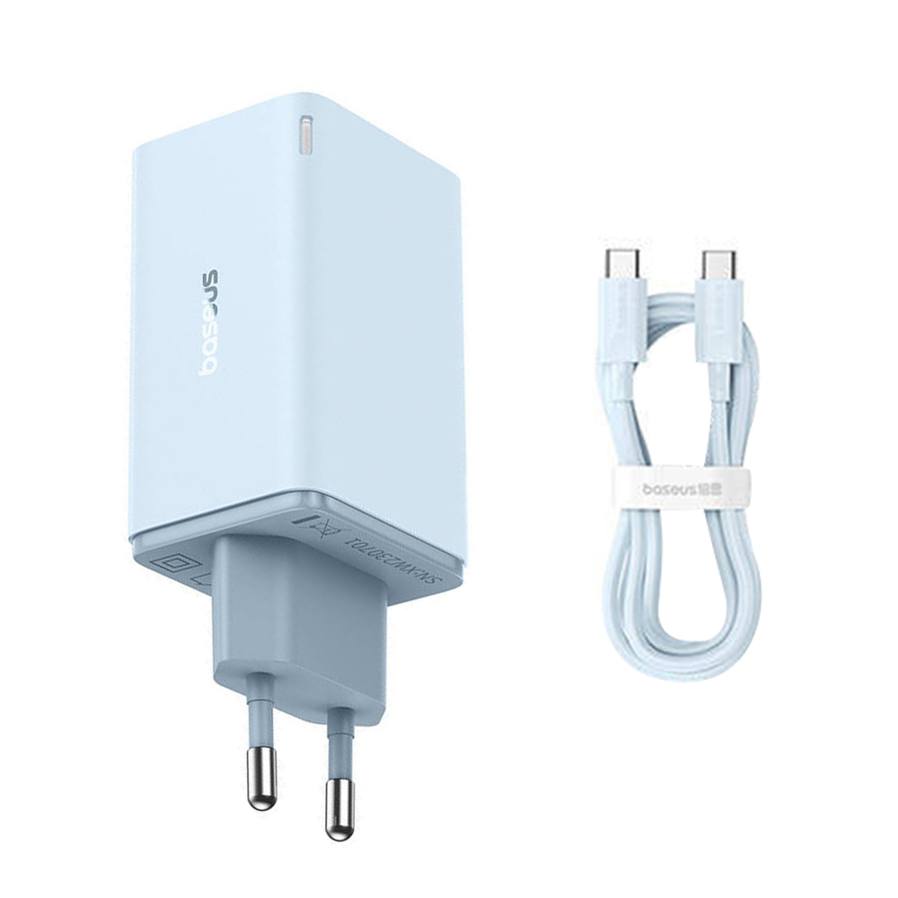 Зарядно за 2x USB, 2x Type-C, 65W + Type-C към Type-C кабел - Baseus (P10162701313-00) - Син