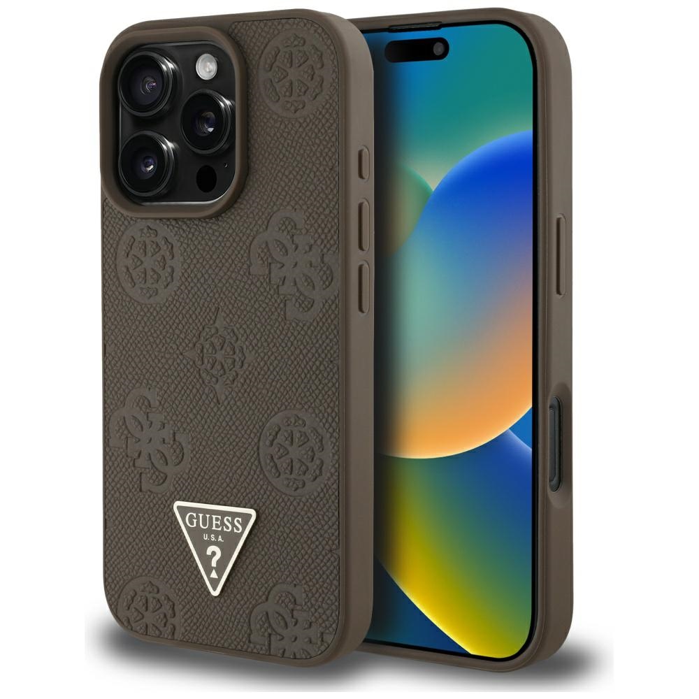Калъф за iPhone 16 Pro Max - Guess Peony Grained Hot Stamp Hot Stamp Triangle MagSafe (GUHMP16XPGBTMW) - Кафяв