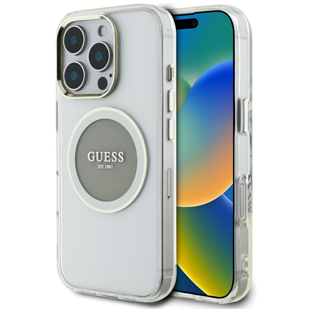 Калъф за iPhone 16 Pro Max - Guess IML Metal Colored Circle MagSafe (GUHMP16XHTDRCEDG) - Сив