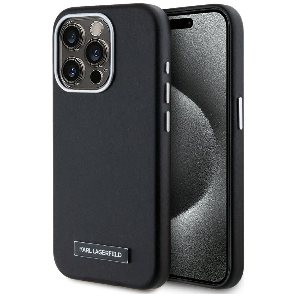 Калъф iPhone 15 Pro Max - Karl Lagerfeld Leather MagSafe (KLHMP15XPGPGMSRPK) - FW Metal Plate