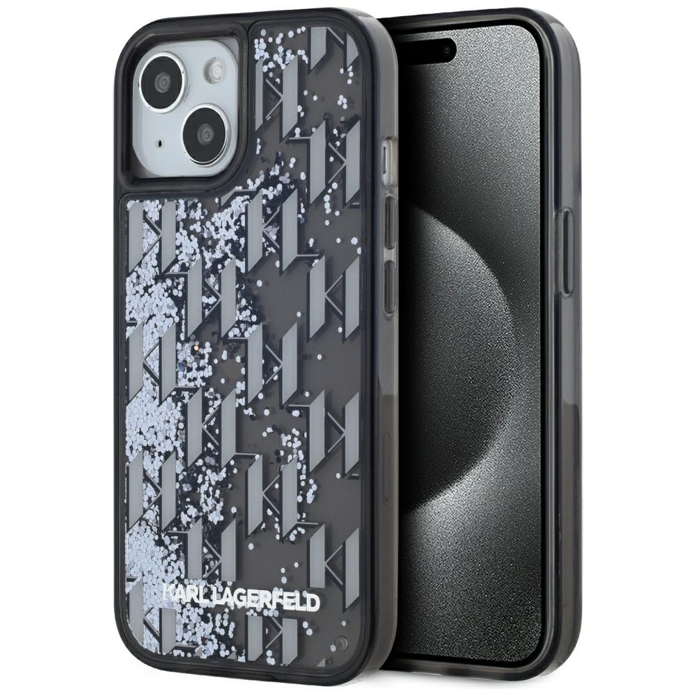 Калъф за iPhone 15 - Karl Lagerfeld Hardcase Liquid Glitter (KLHCP15SLKLKLGGKCCK) - монограм