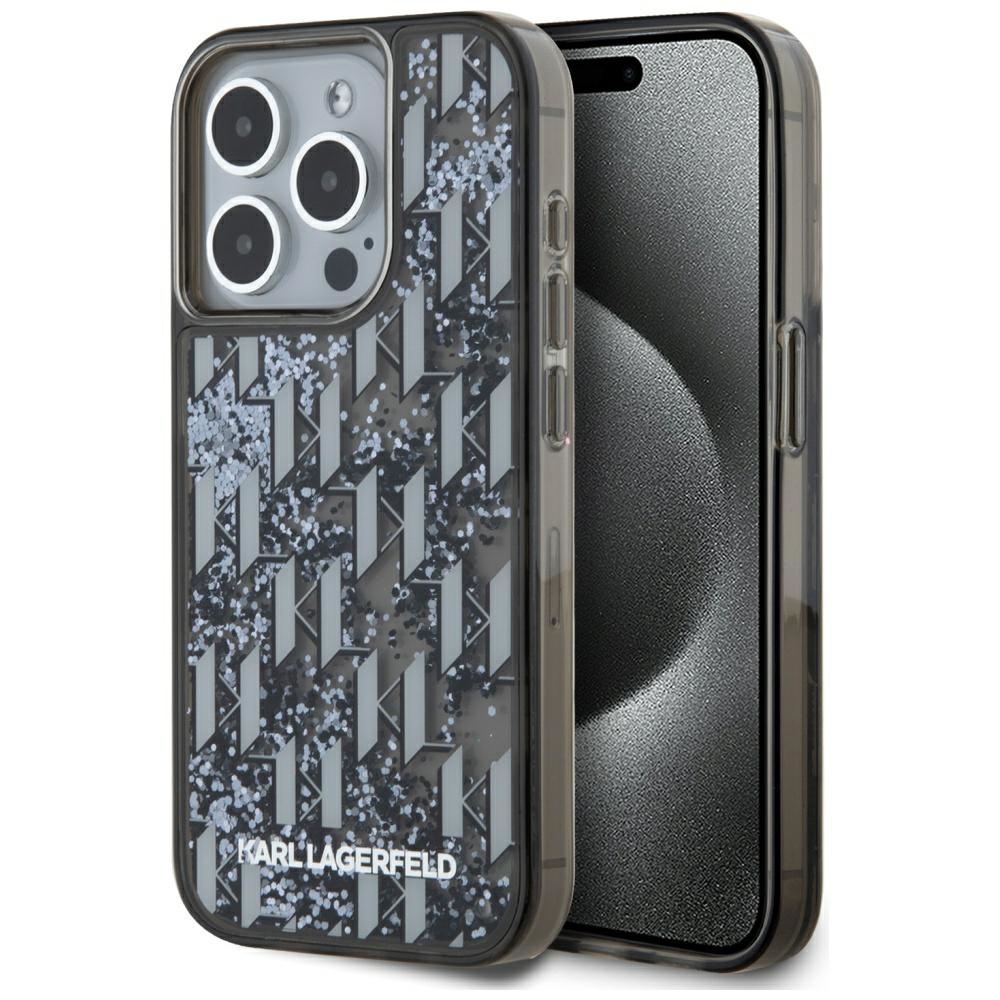 Калъф за iPhone 15 Pro - Karl Lagerfeld Hardcase Liquid Glitter (KLHCP15LLLLLLKLLGKKCCK) - монограм