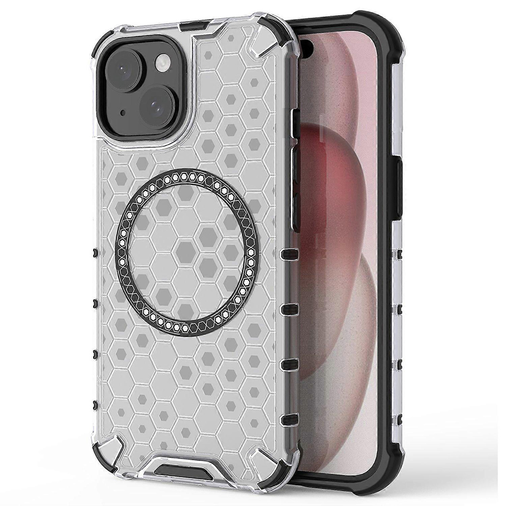Прозрачен калъф за iPhone 15 - Techsuit HoneyComb Shield MagSafe - Бял