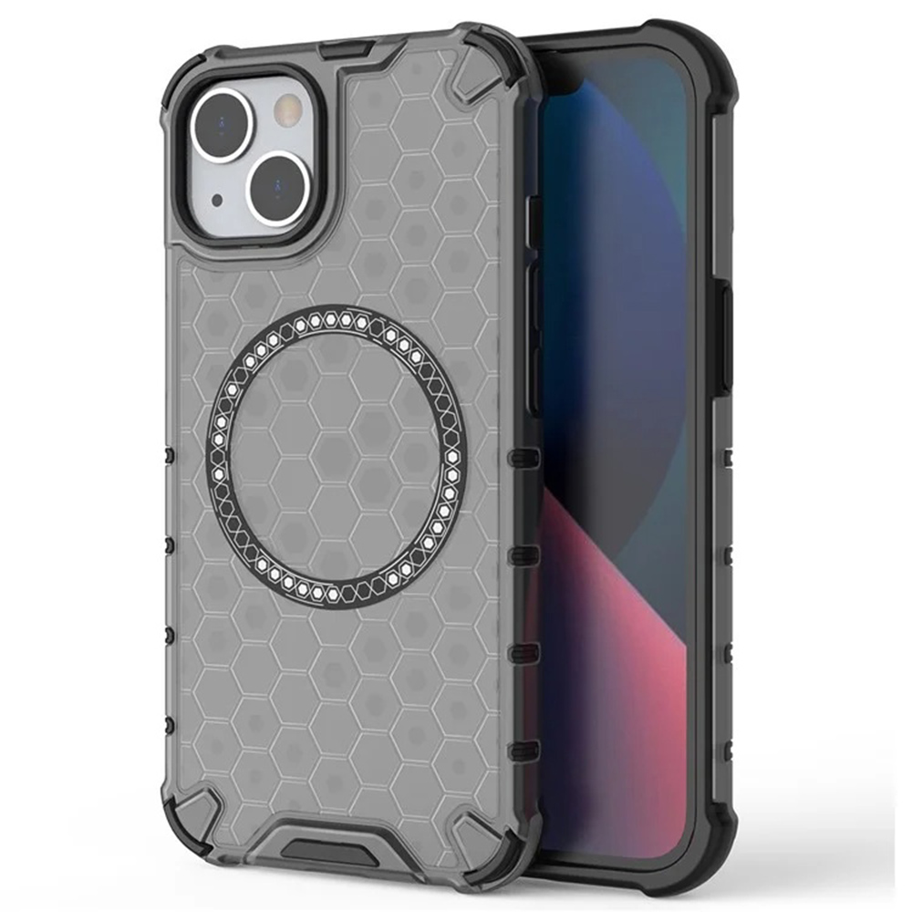 Прозрачен калъф за iPhone 13 - Techsuit HoneyComb Shield MagSafe - Черен