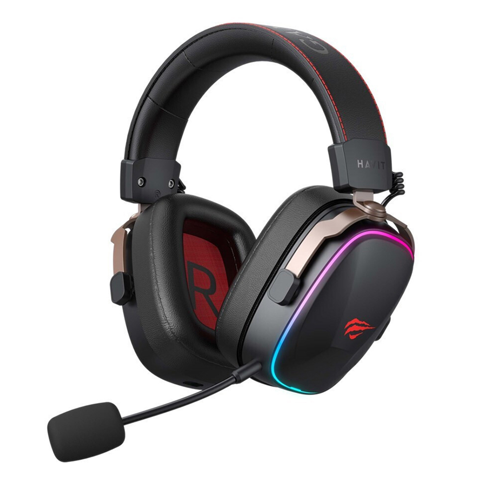 Слушалки Over-ear за видеоигри, Bluetooth, LED, микрофон, 1050mAh, Type-C - Havit (H2039BG) - черни/охра