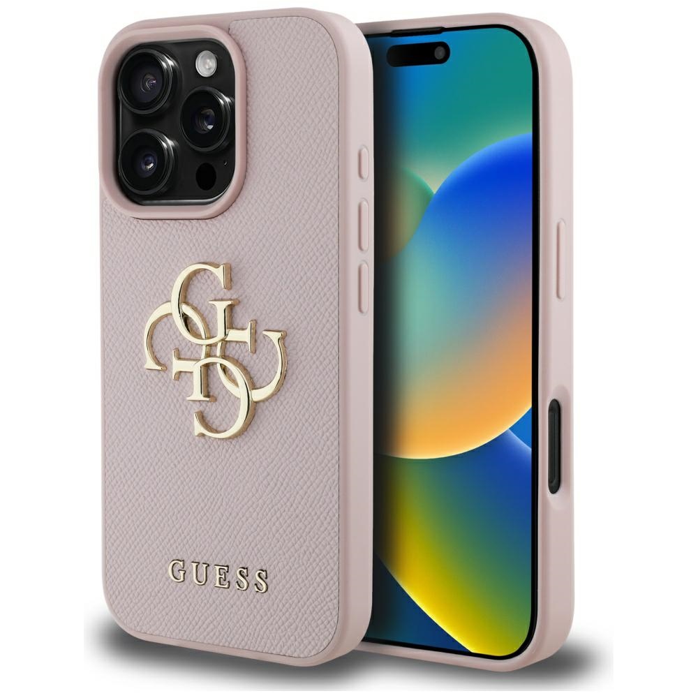Калъф за iPhone 16 Pro - Guess Hardcase Grained Big 4G Logo Small Classic Classic Logo (GUHCP16LPGT4MBP) - Розов