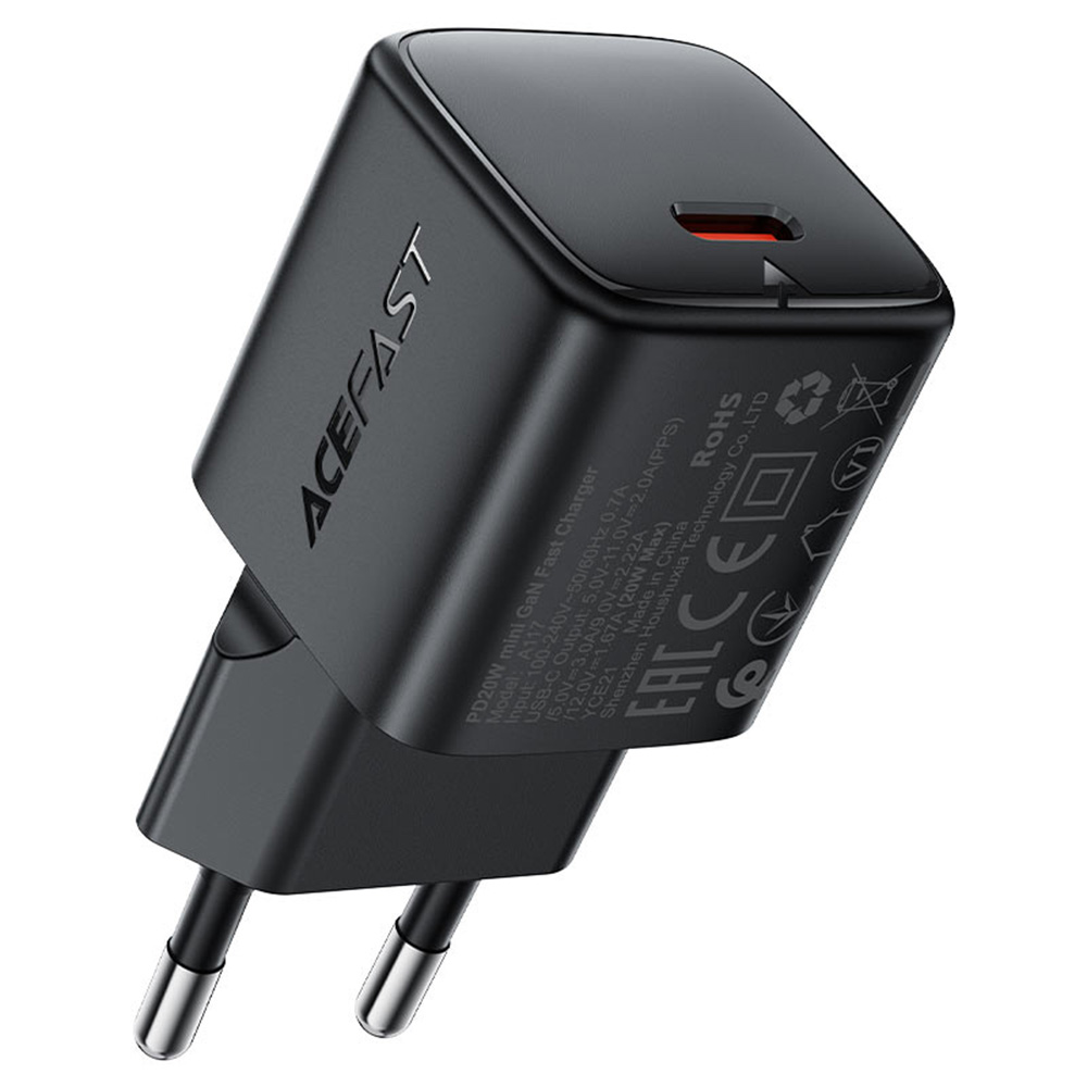 AC Захранване за гнездо, 1xUSB-C, GaN, 20W - Acefast (A117) - Черен