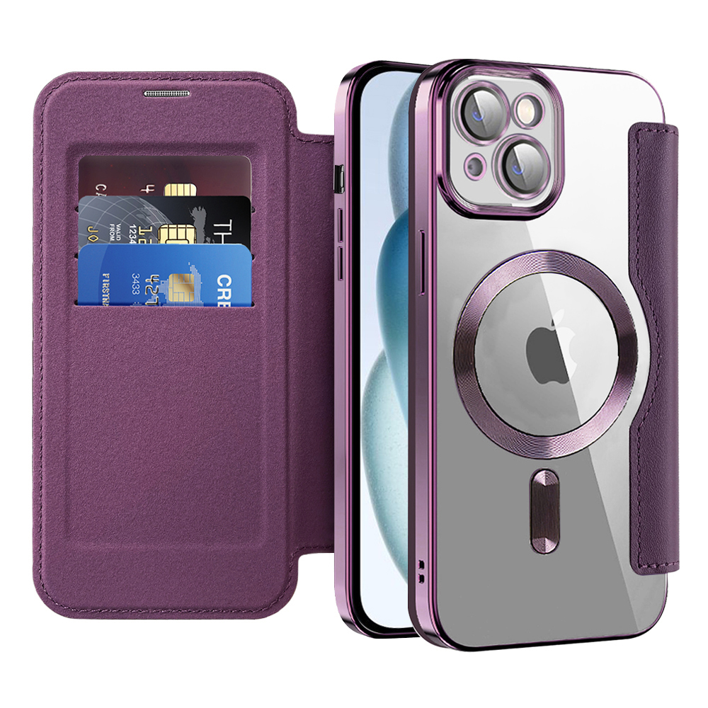Калъф за iPhone 15 - Techsuit SmartMag Book Case - Лилав
