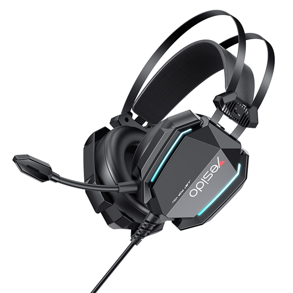 Слушалки с кабел с RGB светлини, жак и USB, 2 м - Yesido (EK03) - черни