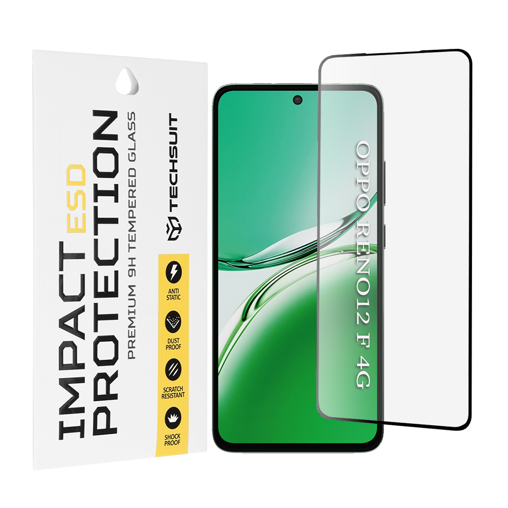 Капак за Oppo Reno12 F 4G / Reno12 F 5G / Reno12 FS 4G / Reno12 FS 5G - Techsuit ESD Glass - Черен