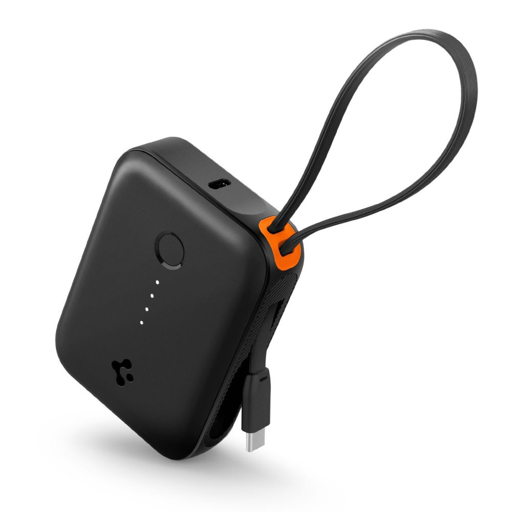 Външен USB батериен пакет, Type-C с вграден кабел, Mini Design, 10000mAh, 30W - Spigen Essential EA3010BT (ABA09023) - Черен