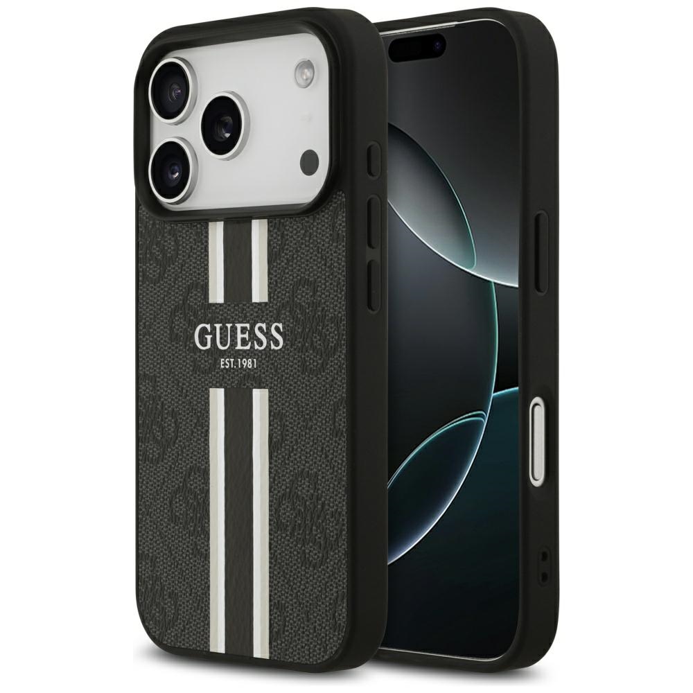 Калъф за iPhone 17 Pro Max - Guess Hardcase 4G Printed Stripes MagSafe (GUHMP17XP4RPSK) - Черен