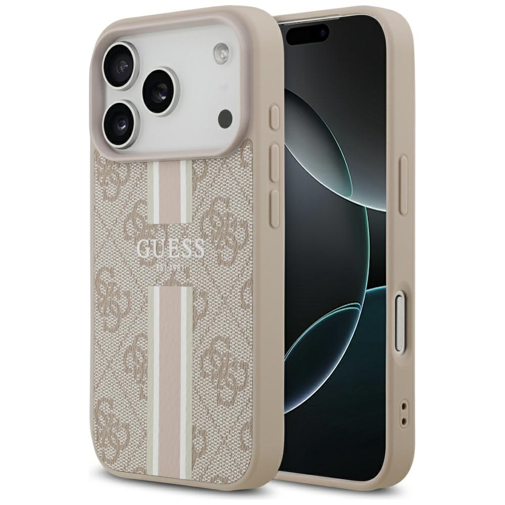 Калъф за iPhone 17 Pro Max - Guess Hardcase 4G Printed Stripes MagSafe (GUHMP17XP4RPSP) - Розов