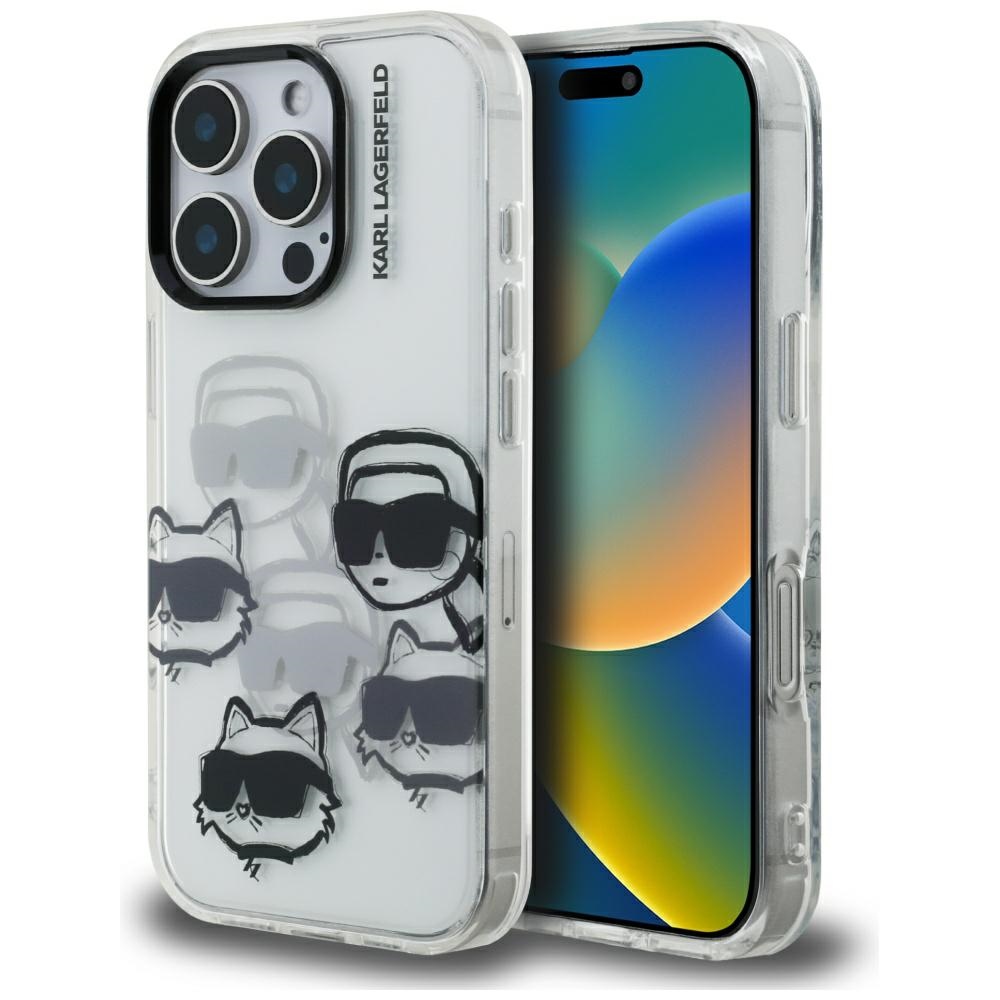 Калъф за iPhone 16 Pro Max - Karl Lagerfeld IML Luxury Multi Head Pattern (KLHCP16XHMCHMCHKKCT) - Прозрачен