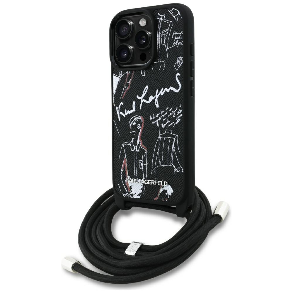Калъф за iPhone 16 Pro Max - Karl Lagerfeld Saffiano MagSafe MagSafe Crossbody (KLHCHCP16XPGPGGRMPCK) - Черен
