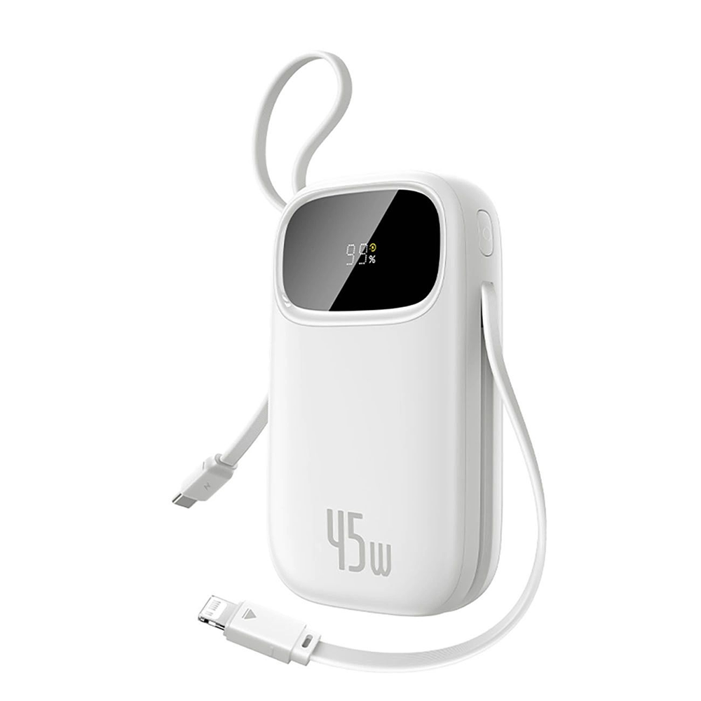 Power Bank, USB-C/Lightning кабели, 20000mAh, 45W, цифров дисплей - Baseus EnerFill FC31 Qpow 3 (E0028D01) - лунно бял