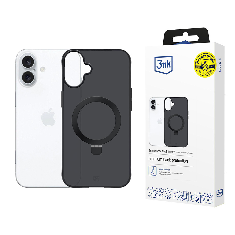 Калъф за iPhone 17 - 3mk Smoke Case Mag&Stand - Черен