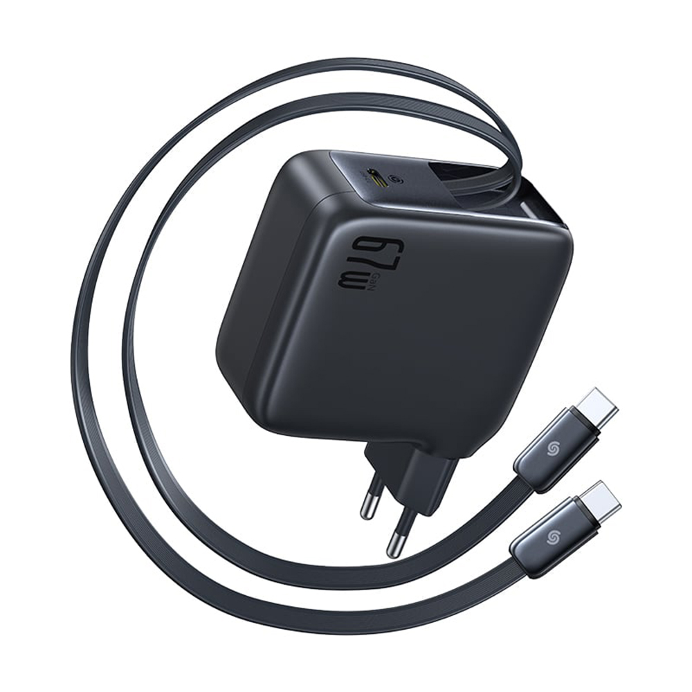 Зарядно устройство с щепсел, 2x прибиращи се кабела, 67W, 80cm - Baseus EnerCore CJ21 (E0121D00) - Cosmic Черен