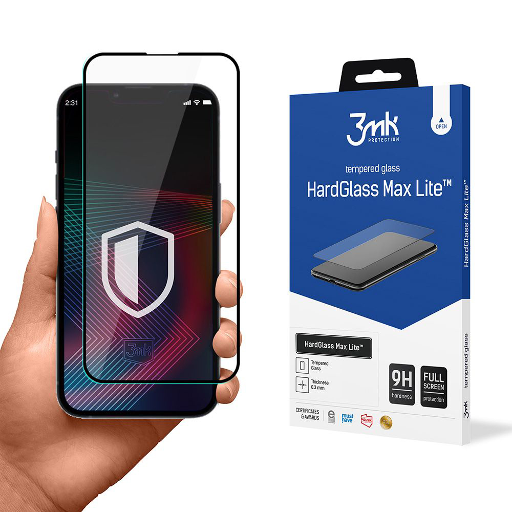 Калъф за iPhone 13 / iPhone 13 Pro / iPhone 14 - 3mk HardGlass Max Lite закален протектор за екран - Черен