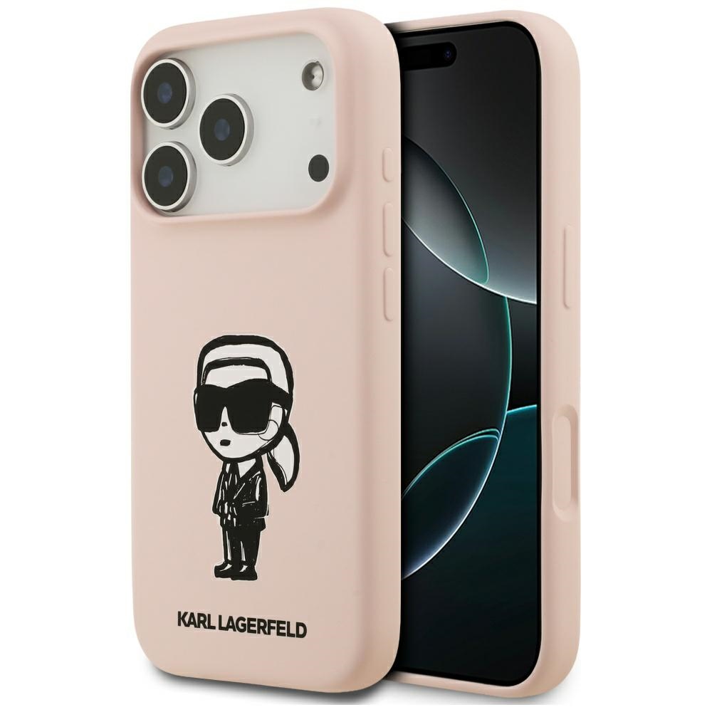 Калъф за iPhone 17 Pro - Karl Lagerfeld Silicone Sketch & Logo (KLHMP17LSLSKIGROP) - Розов Karl