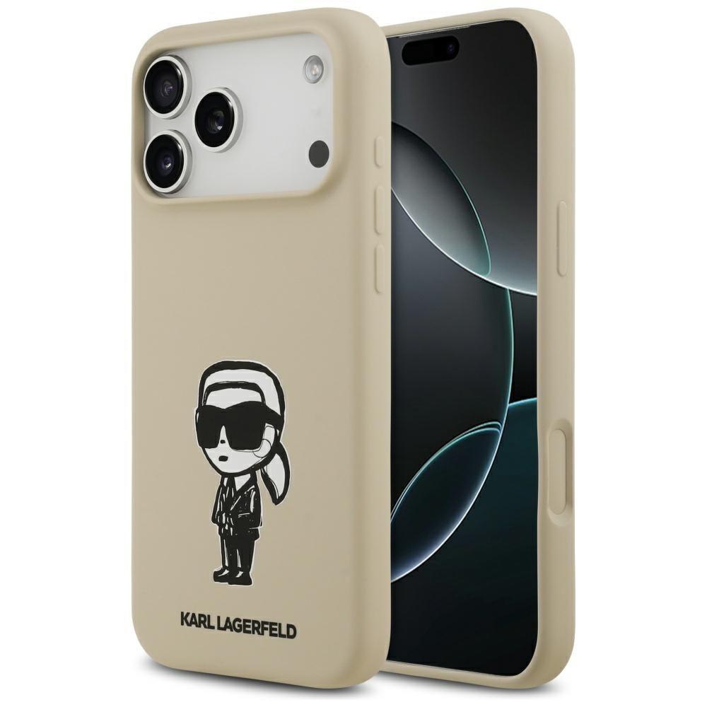Калъф за iPhone 17 Pro Max - Karl Lagerfeld Silicone Sketch & Logo (KLHMP17XSKIGROW) - Кафяв Karl