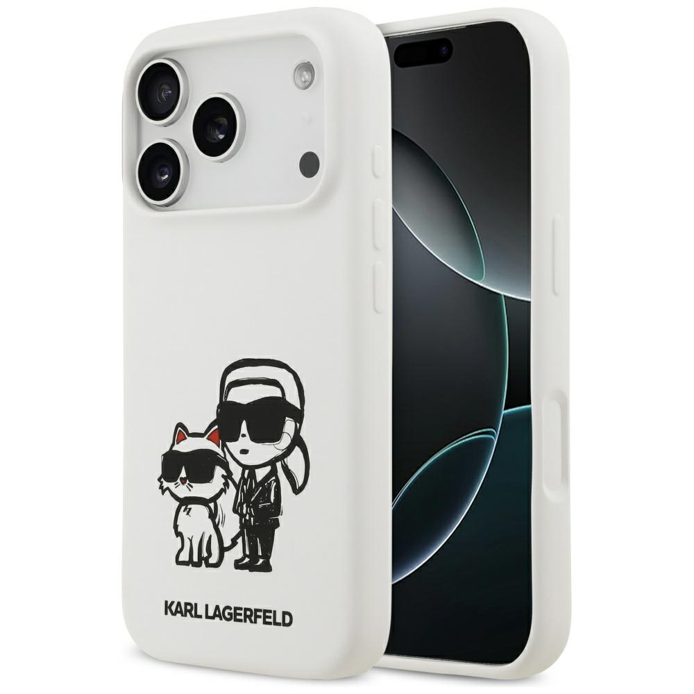 Калъф за iPhone 17 Pro - Karl Lagerfeld Silicone Sketch & Logo (KLHMP17LSKCGRGOH) - Бял Karl&Choupette