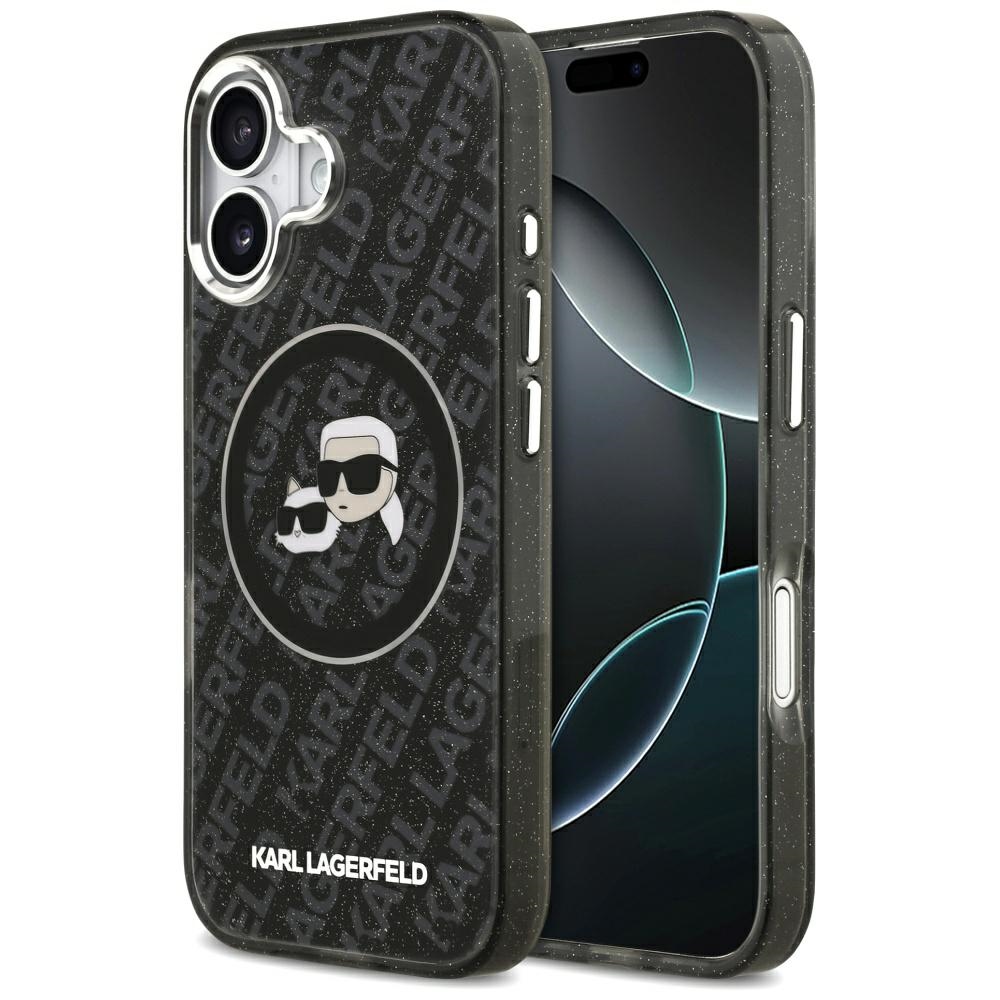 Калъф за iPhone 17 - Karl Lagerfeld Glitter MagSafe (KLHMP17SHMKBKKCHOK) - Черен Karl&Choupette Head