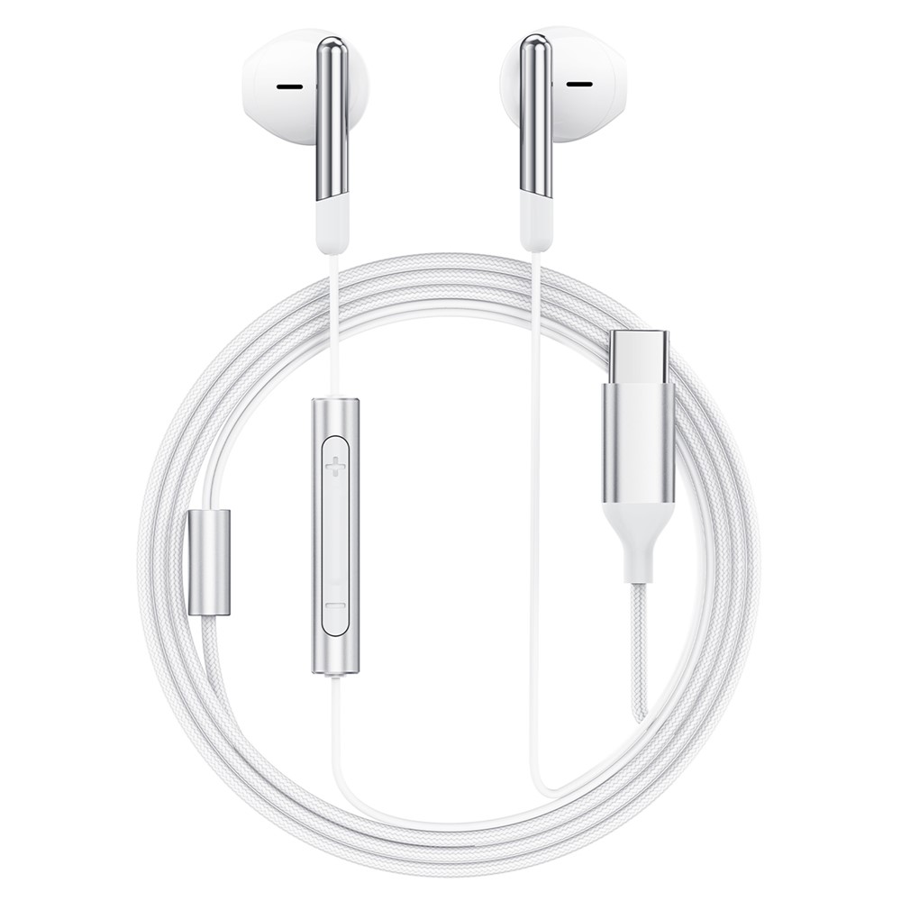 Гъвкави кабелни слушалки, половинка за ухо, USB-C, микрофон, 1,2 м - Acefast (L3) - бели