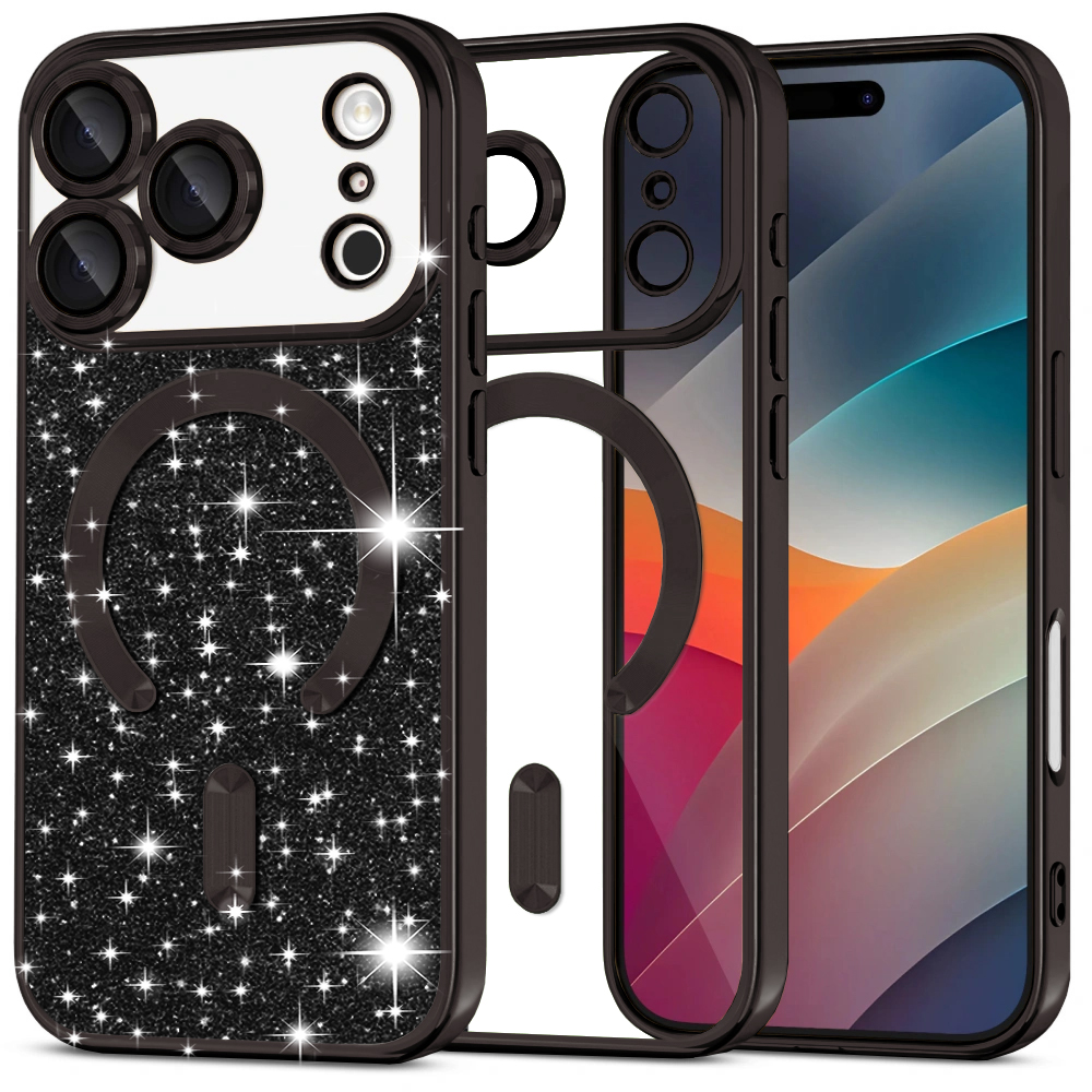 Калъф за iPhone 17 Pro - Techsuit Luxury Glitter MagSafe - Черен