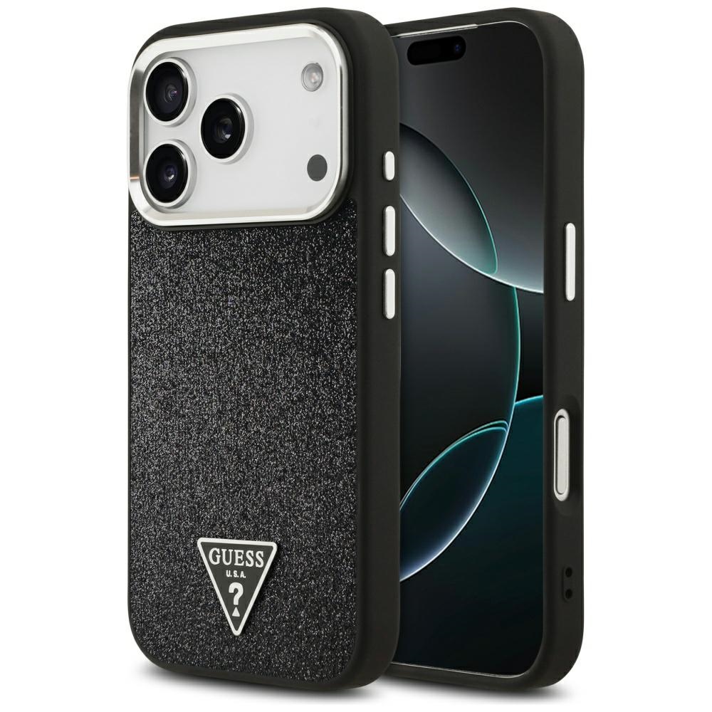 Калъф за iPhone 17 Pro - Guess Glitter Triangle Logo MagSafe (GUHMP17LPFGGTSCMK) - Черен