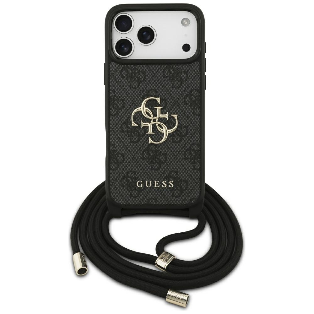 Калъф за iPhone 17 Pro Max - Guess Hardcase 4G CBDY Big Logo with Cord Strap (GUHCP17XP4GMGCRK) - Черен