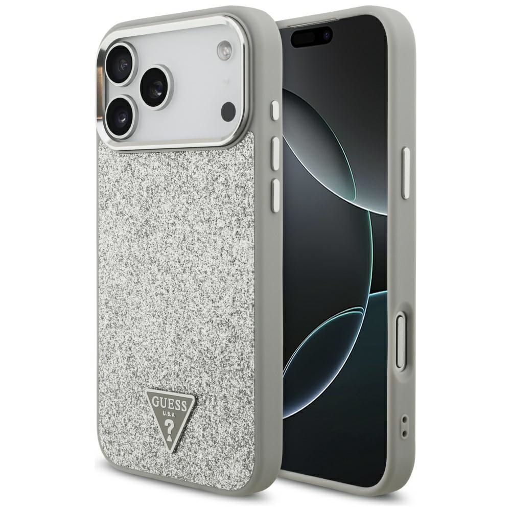 Калъф за iPhone 17 Pro Max - Guess Glitter Triangle Logo MagSafe (GUHMP17XPFGGTSCMS) - Сребрист