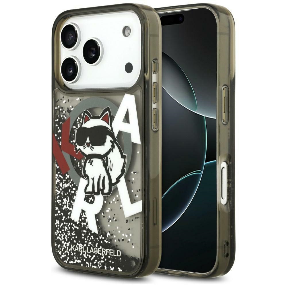 Калъф за iPhone 17 Pro Max - Karl Lagerfeld Liquid Glitter Choupette Choupette Logo MagSafe (KLHMP17XLCCHHSCTDK) - Черен