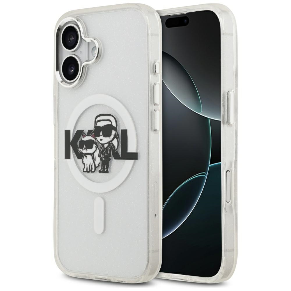 Калъф за iPhone 17 - Karl Lagerfeld IML Glitter Karl & Choupette Sketch Sketch Logo MagSafe (KLHMP17SHGKCGGKKBT) - Прозрачен