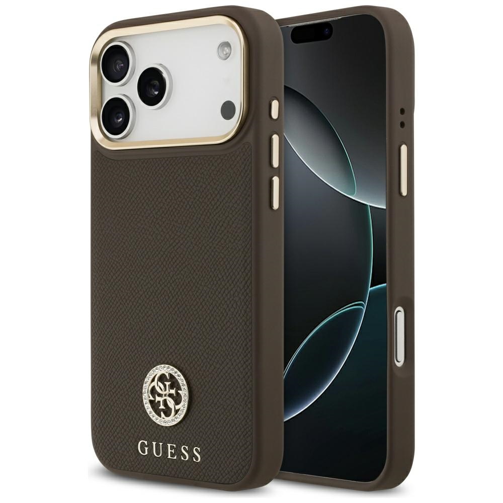 Калъф за iPhone 17 Pro Max - лого Guess Grained Rhinestone MagSafe (GUHMP17XPGCRMDEW) - Кафяв