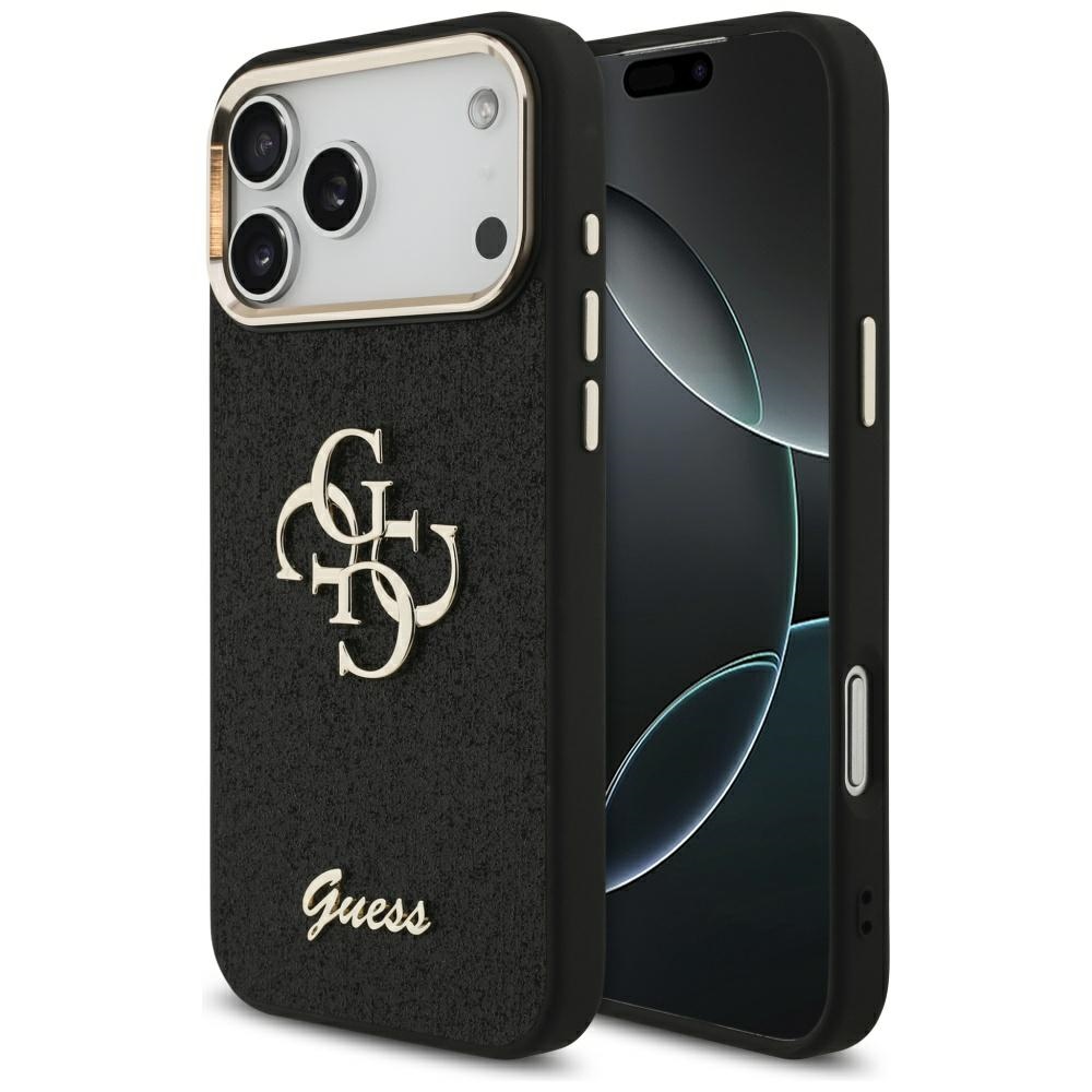 Калъф за iPhone 17 Pro Max - Guess Fixed Glitter Big 4G Metal Frame (GUHCP17XHG4SGGCK) - Черен