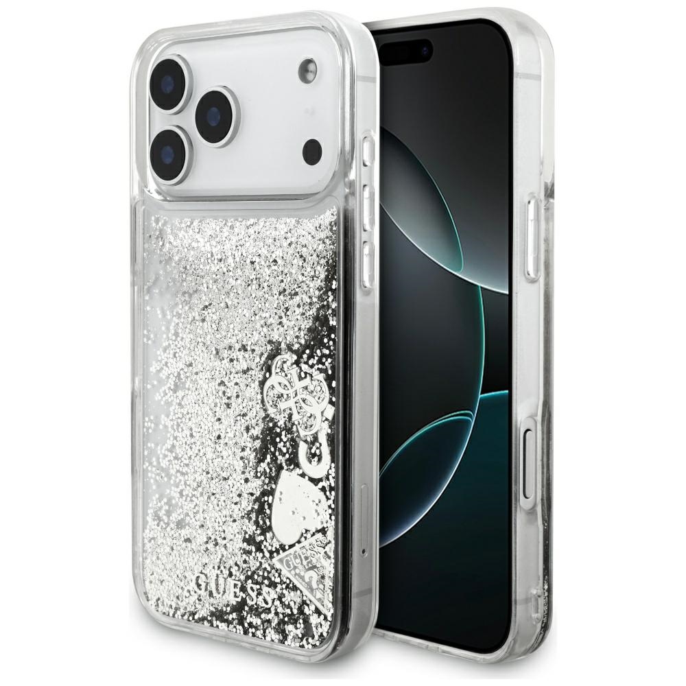 Калъф за iPhone 17 Pro Max - Guess Liquid Glitter Charms (GUHCP17XGLGLHFLSI) - Сребрист