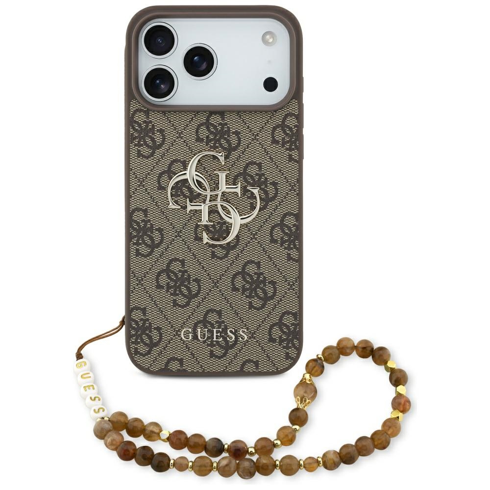 Калъф за iPhone 17 Pro Max - Guess Hardcase 4G Classic Classic Logo with Pearl Strap (GUHCP17XP4GMGSW) - Кафяв
