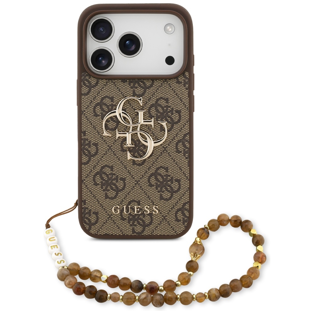 Калъф за iPhone 17 Pro - Guess Hardcase 4G Classic Classic Logo с перлена каишка (GUHCP17LP4GMGSW) - Кафяв