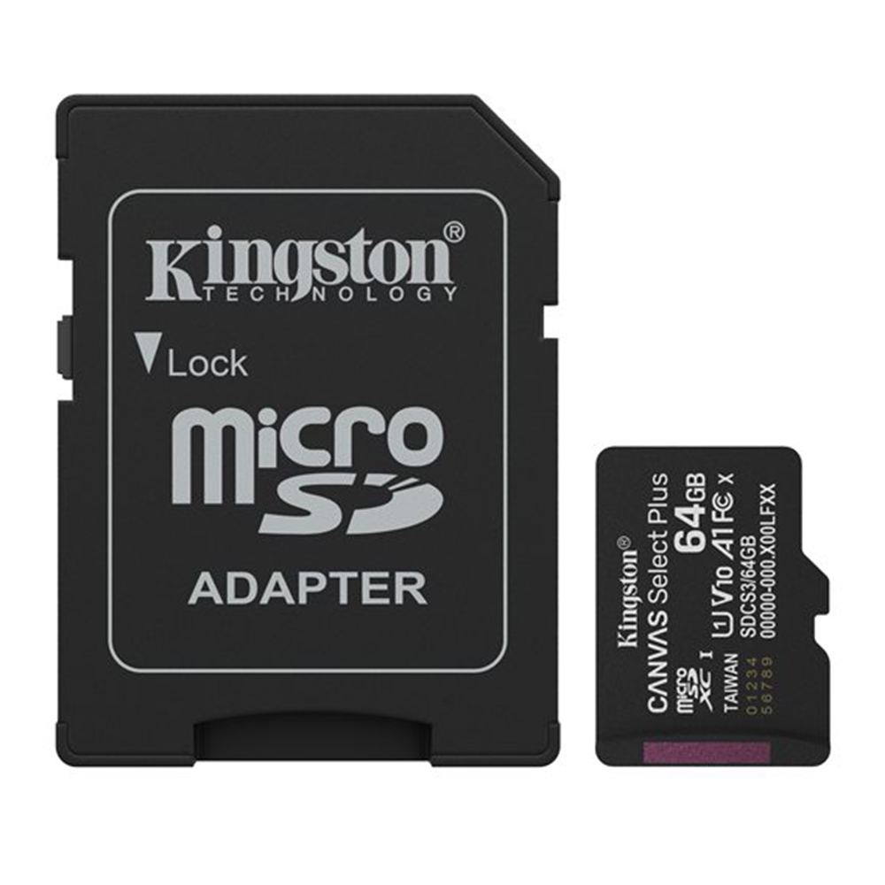 Карта памет с адаптер, 64GB - Kingston Canvas Select Plus (SDCS3/64GB) - Черен