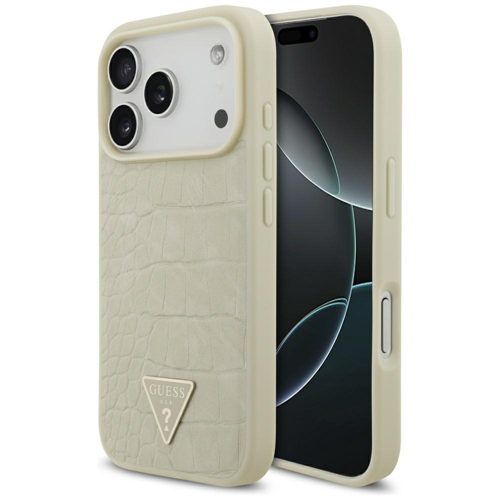 Калъф за iPhone 17 Pro - Guess Croco Croco Triangle Logo MagSafe (GUHMP17LPCRTHCD) - Златен