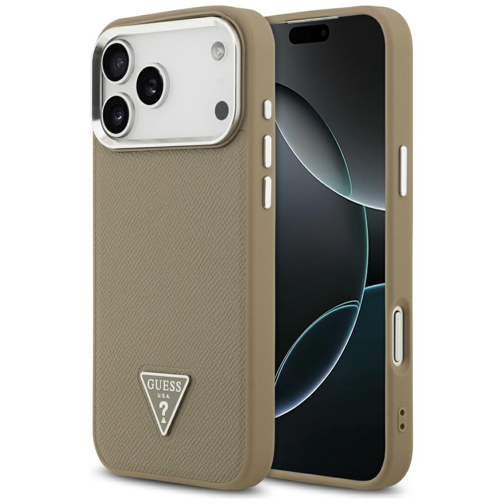 Калъф за iPhone 17 Pro Max - Guess Grained Triangle Logo MagSafe (GUHMP17XPGPGTSPSW) - Кафяв