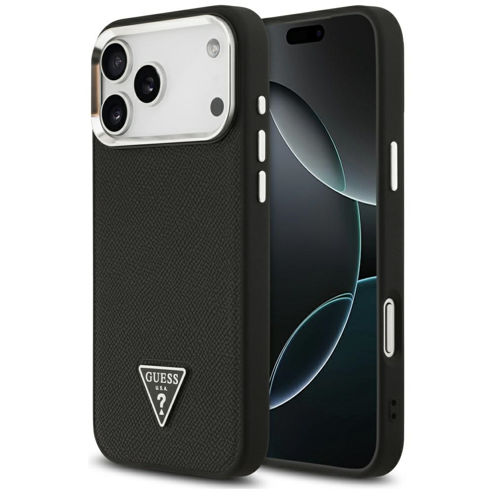Калъф за iPhone 17 Pro - Guess Grained Triangle Logo MagSafe (GUHMP17LPGPGTSPSK) - Черен