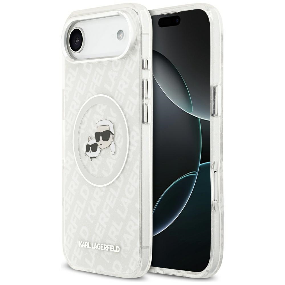 Калъф за iPhone 17 Air - Karl Lagerfeld IML Glitter K&C Heads K&C Heads Logo MagSafe (KLHMP17MHMKBKCHOG) - Сив