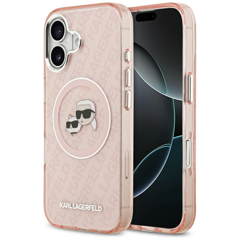 Калъф за iPhone 17 - Karl Lagerfeld IML Glitter K&C Heads K&C Heads Logo MagSafe (KLHMP17SHMKBKKCHOP) - Розов