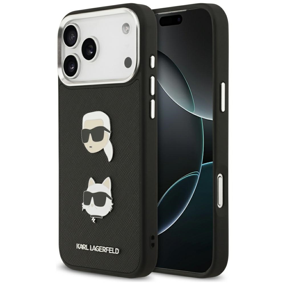 Калъф за IPhone 17 Pro Max - Karl Lagerfeld Hardcase Grained K&C Heads Pins and Logo (KLHCP17XPSFDHPOK) - Черен