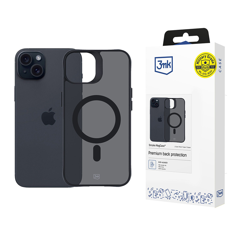 Калъф за iPhone 15 - 3mk Smoke MagCase - Черен