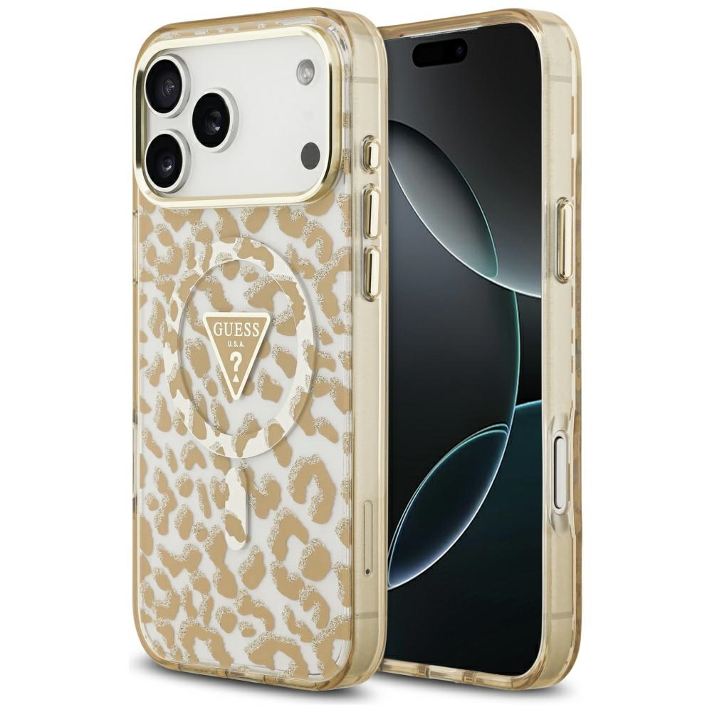 Калъф за iPhone 17 Pro Max - Guess Leopard Glitter MagSafe (GUHMP17XHLEGTGLW) - Кафяв
