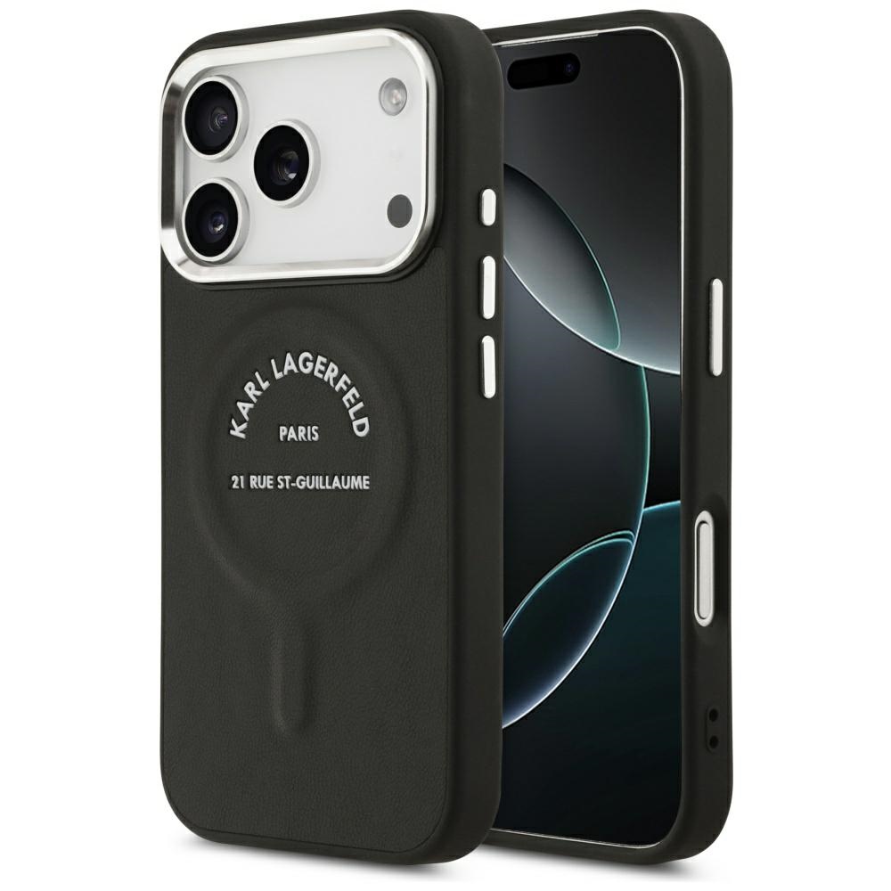 Калъф за IPhone 17 Pro - Karl Lagerfeld Leather RSG Logo MagSafe (KLHMP17LPSKRSGEK) - Черен