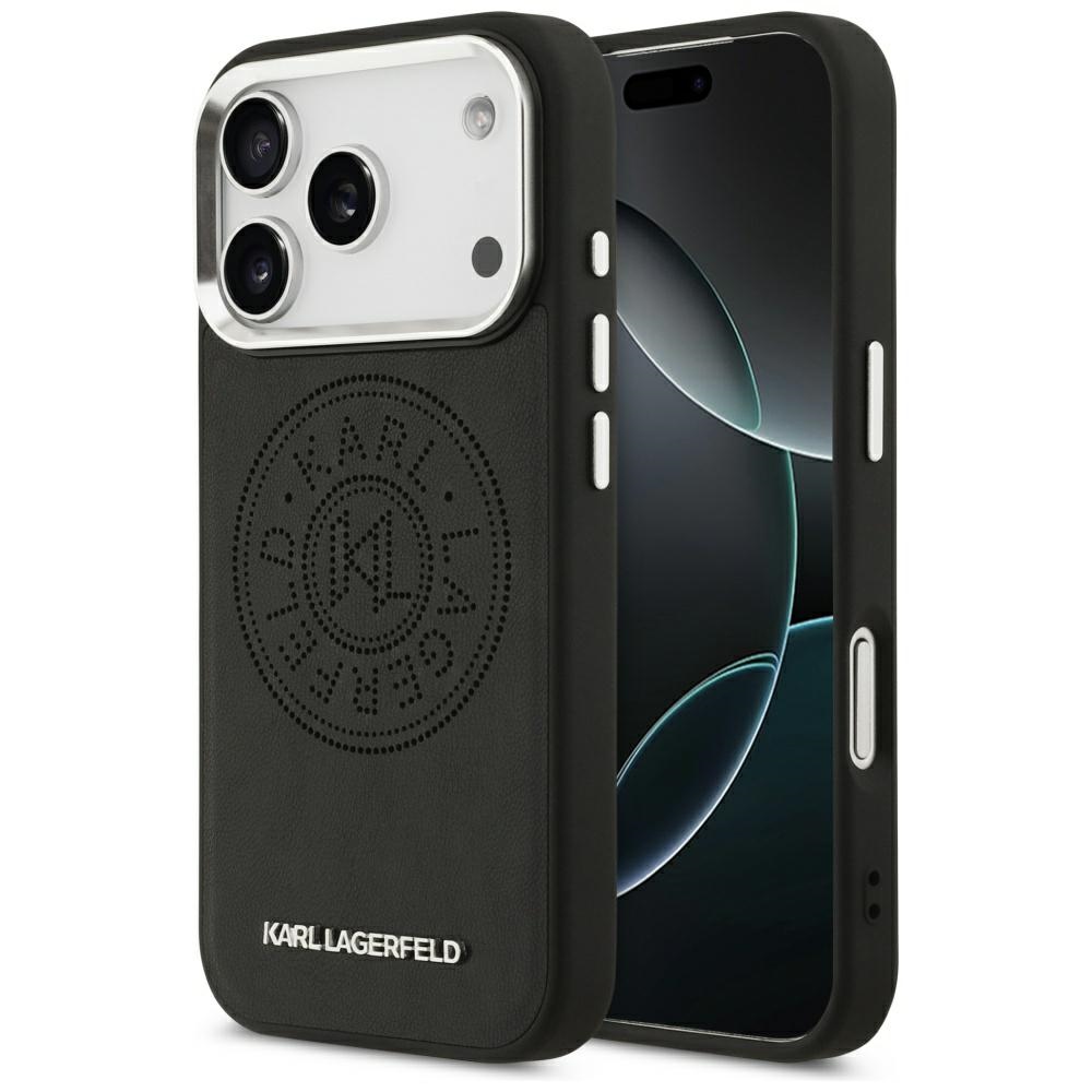 IPhone 17 Pro Case - Karl Lagerfeld Leather With Point & Metal Logo MagSafe (KLHMP17LPSKRPMK) - Черен